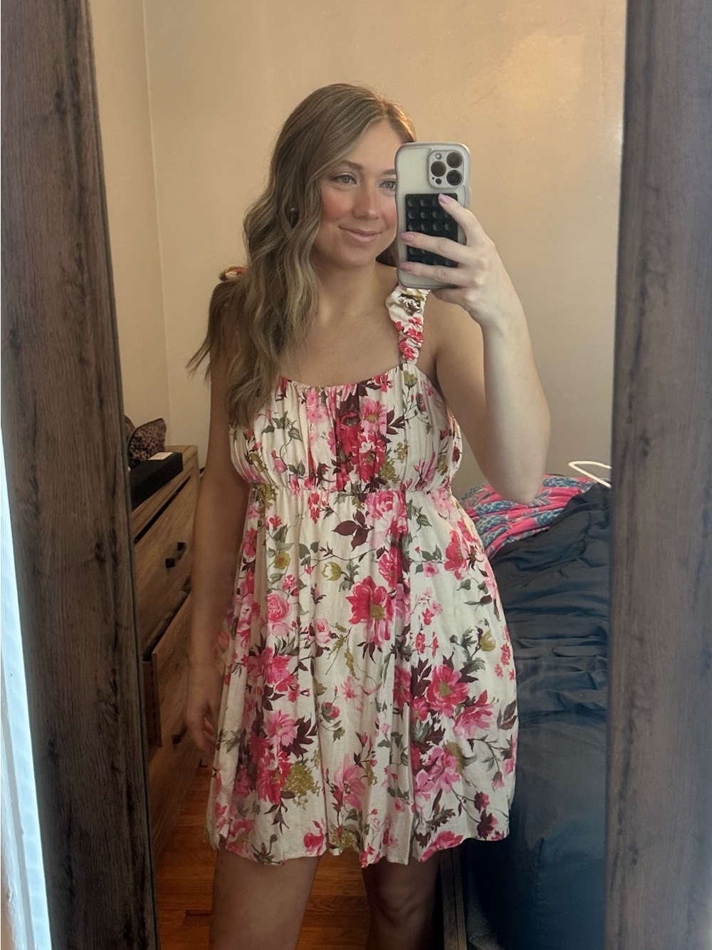 Abercrombie & Fitch Cream Dress with Pink Floral Print